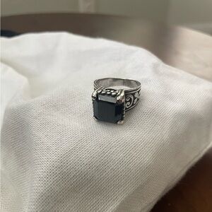 Vintage Sterling Silver and Black Onyx Ring Pronged Setting High Dome